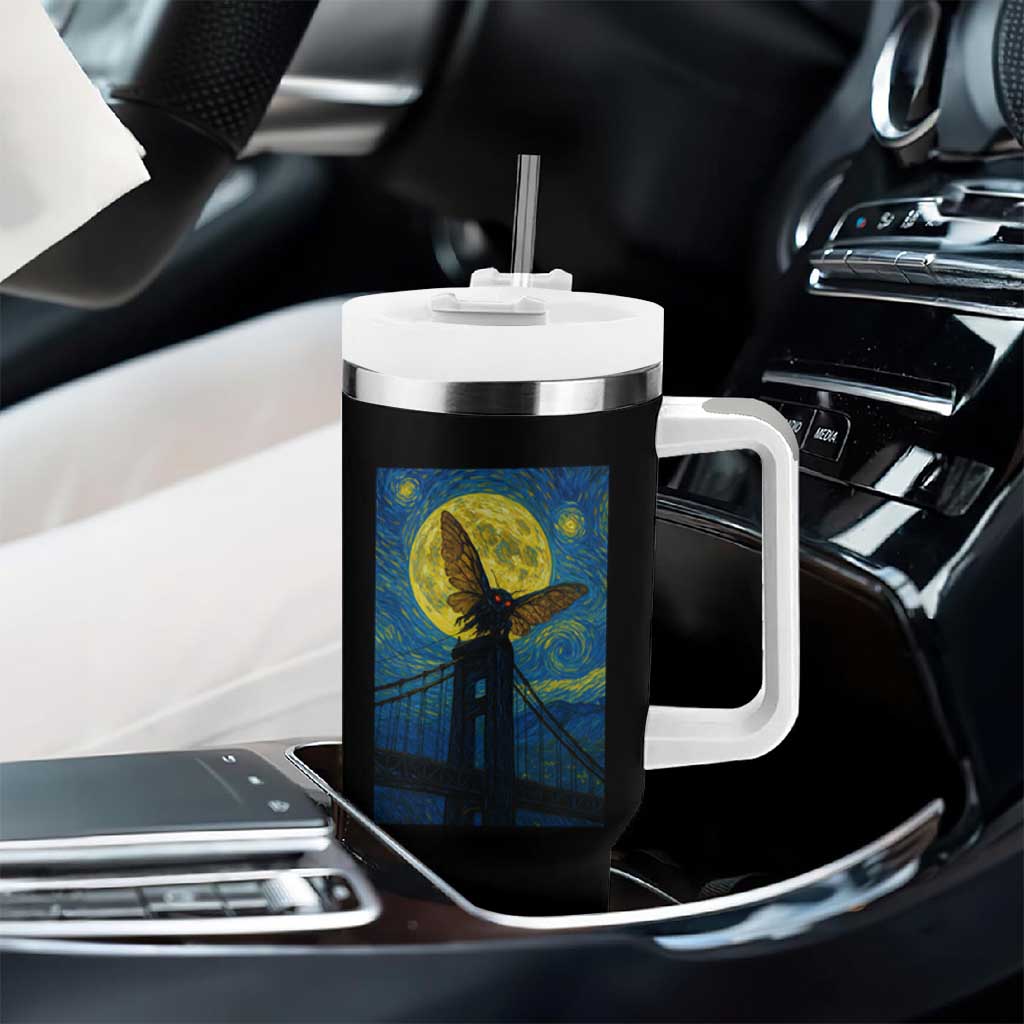 Mothman Starry Night Tumbler With Handle Van Gogh Cryptid Gift