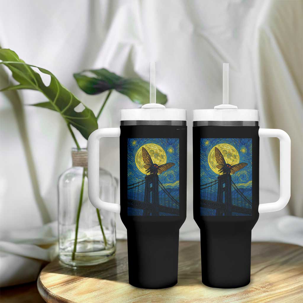 Mothman Starry Night Tumbler With Handle Van Gogh Cryptid Gift