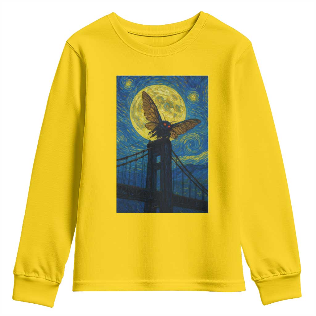 Mothman Starry Night Youth Sweatshirt Van Gogh Cryptid Gift - Wonder Print Shop