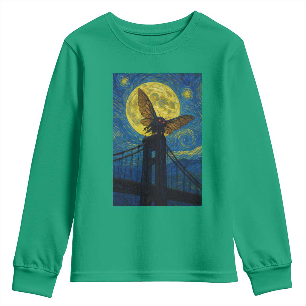 Mothman Starry Night Youth Sweatshirt Van Gogh Cryptid Gift - Wonder Print Shop