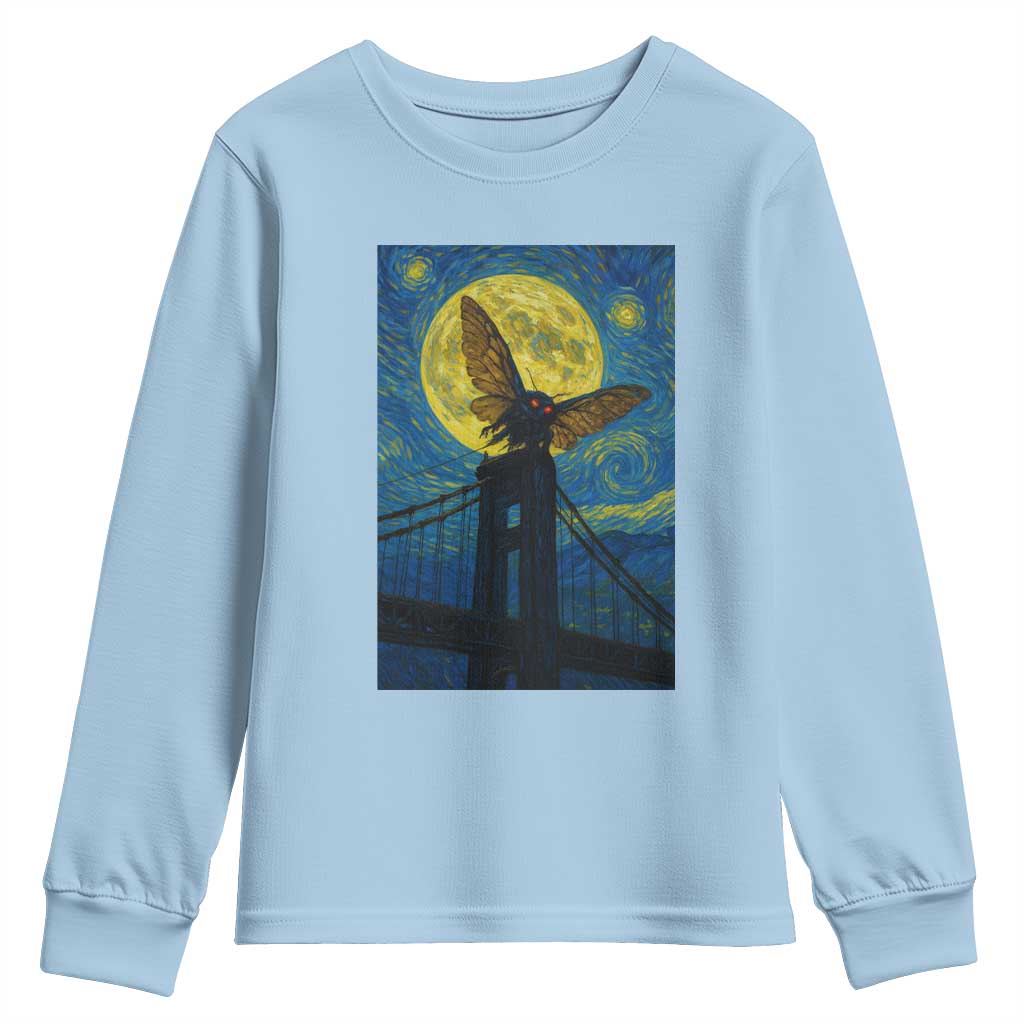 Mothman Starry Night Youth Sweatshirt Van Gogh Cryptid Gift - Wonder Print Shop