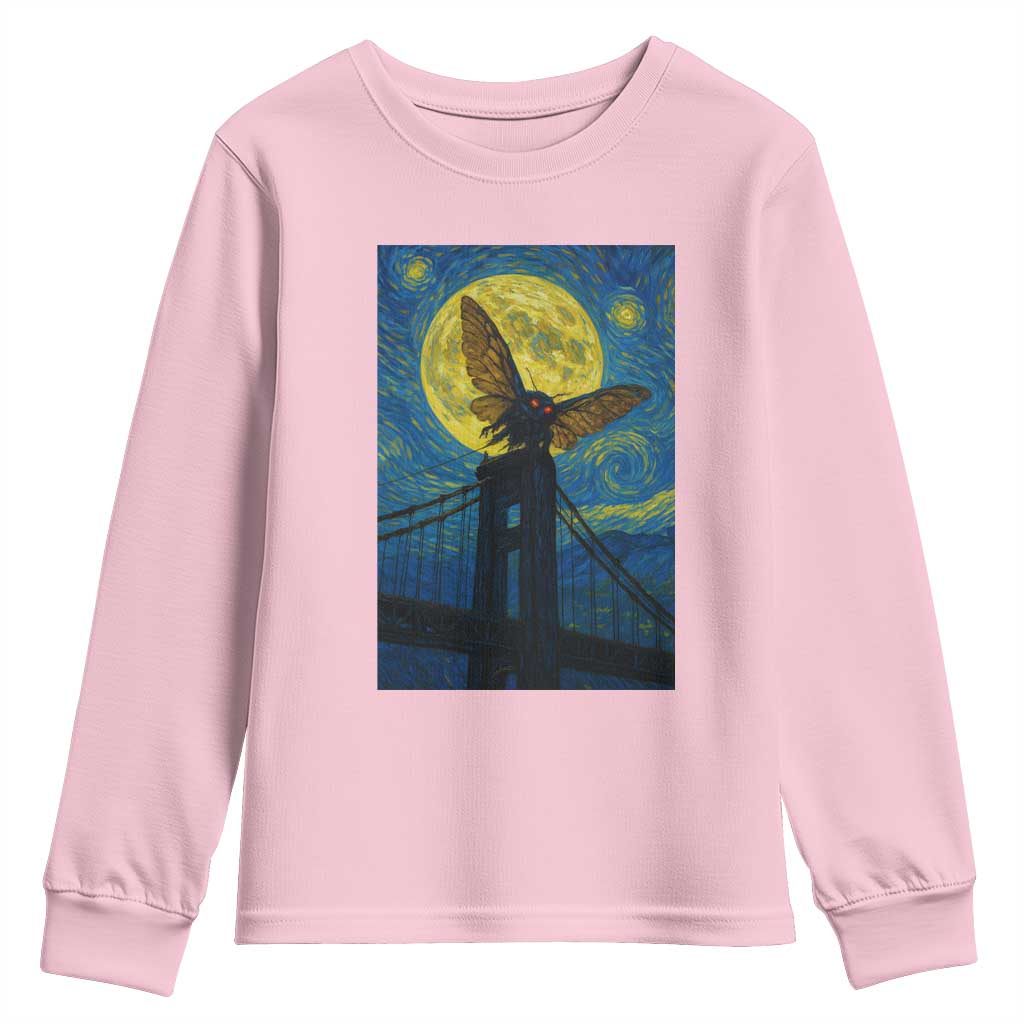 Mothman Starry Night Youth Sweatshirt Van Gogh Cryptid Gift - Wonder Print Shop