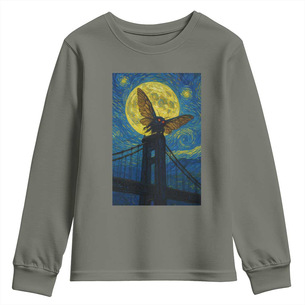 Mothman Starry Night Youth Sweatshirt Van Gogh Cryptid Gift - Wonder Print Shop