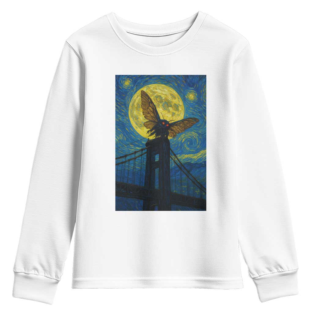 Mothman Starry Night Youth Sweatshirt Van Gogh Cryptid Gift - Wonder Print Shop