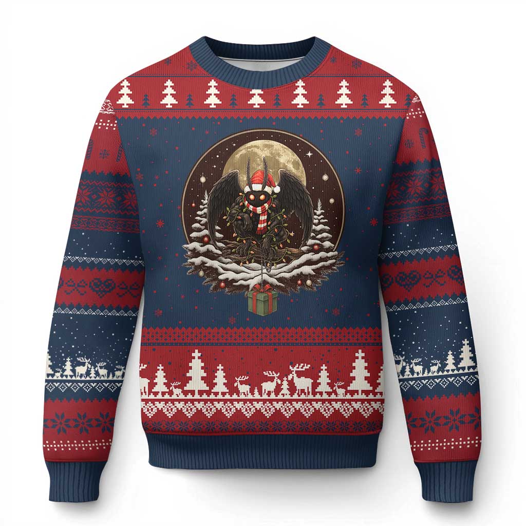 Mothman In Christmas Night Ugly Christmas Sweater Funny Cryptid Gift - Wonder Print Shop