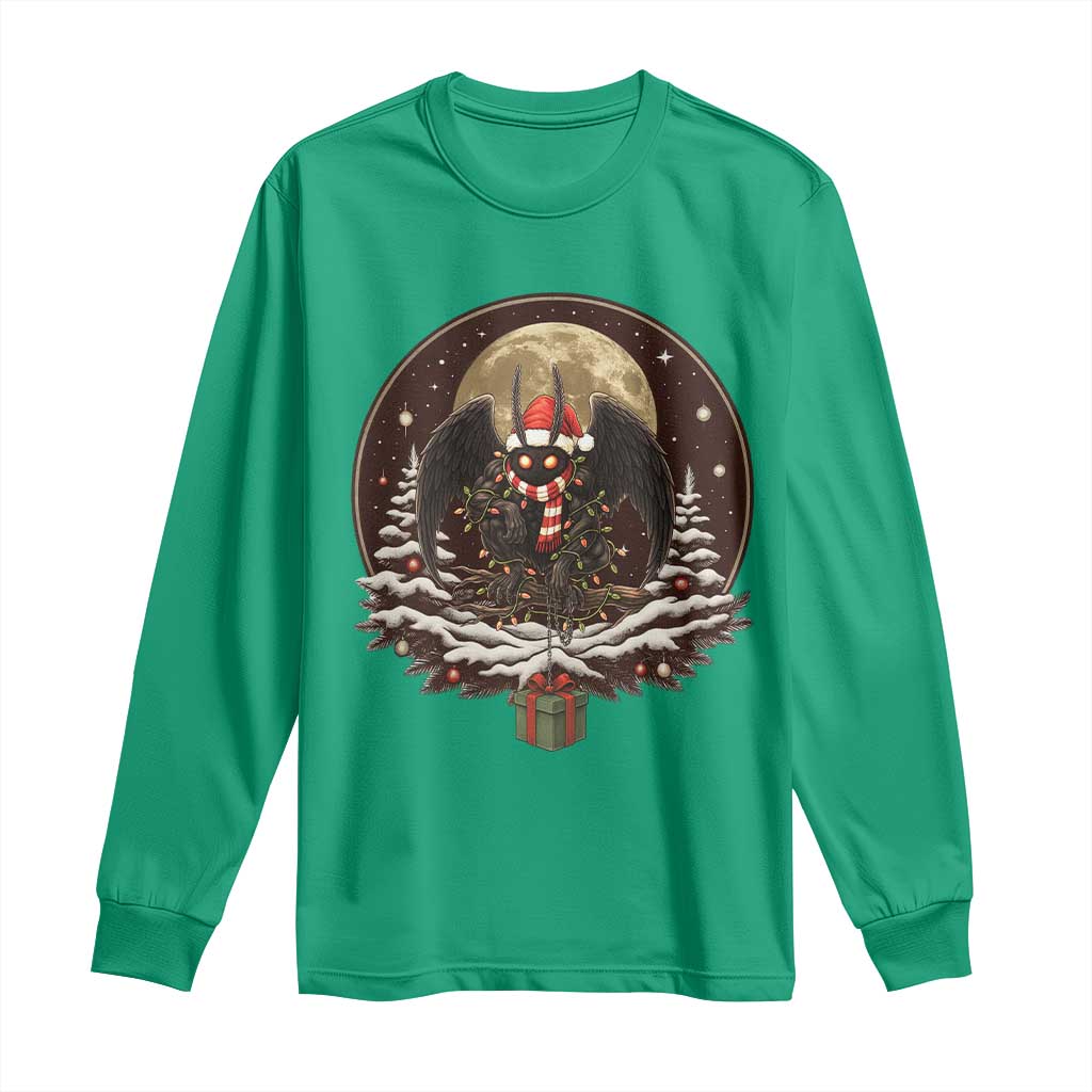 Mothman In Christmas Night Long Sleeve Shirt Funny Cryptid Gift - Wonder Print Shop