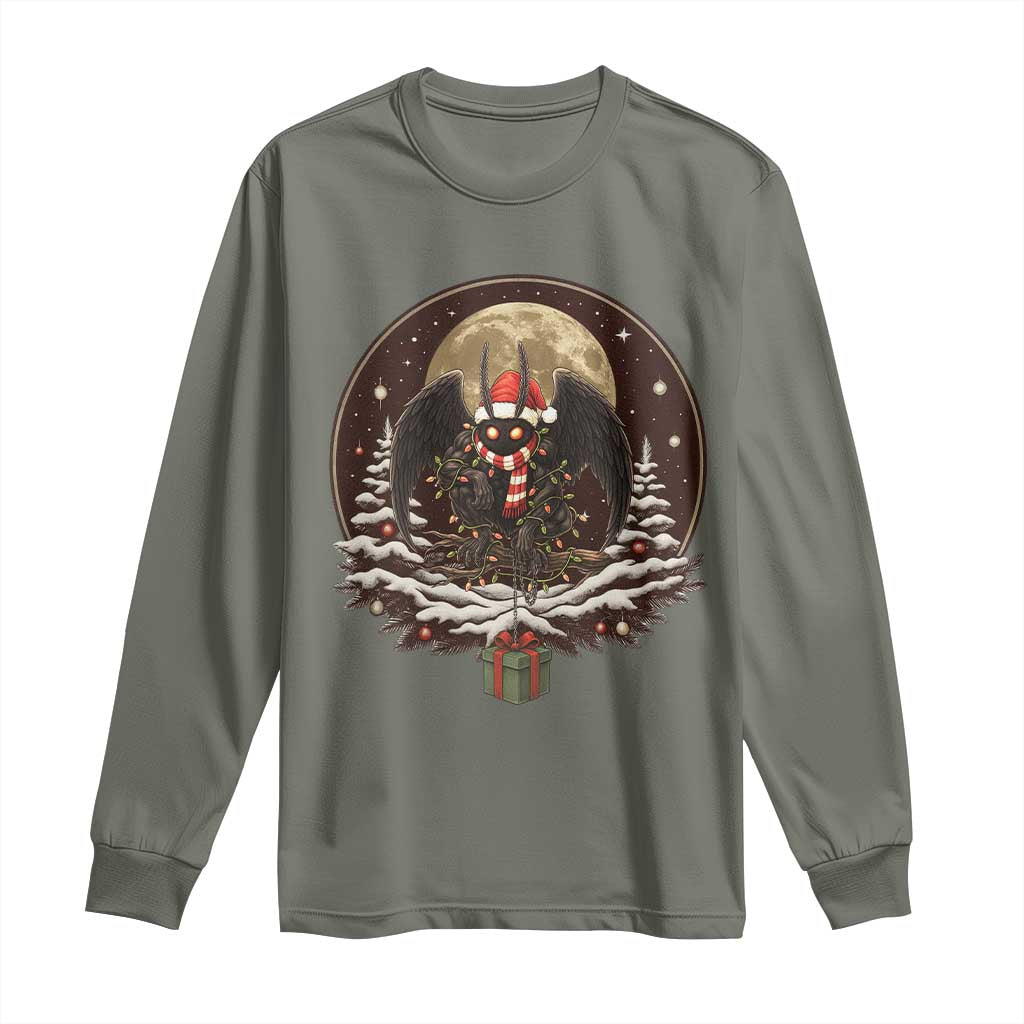 Mothman In Christmas Night Long Sleeve Shirt Funny Cryptid Gift - Wonder Print Shop