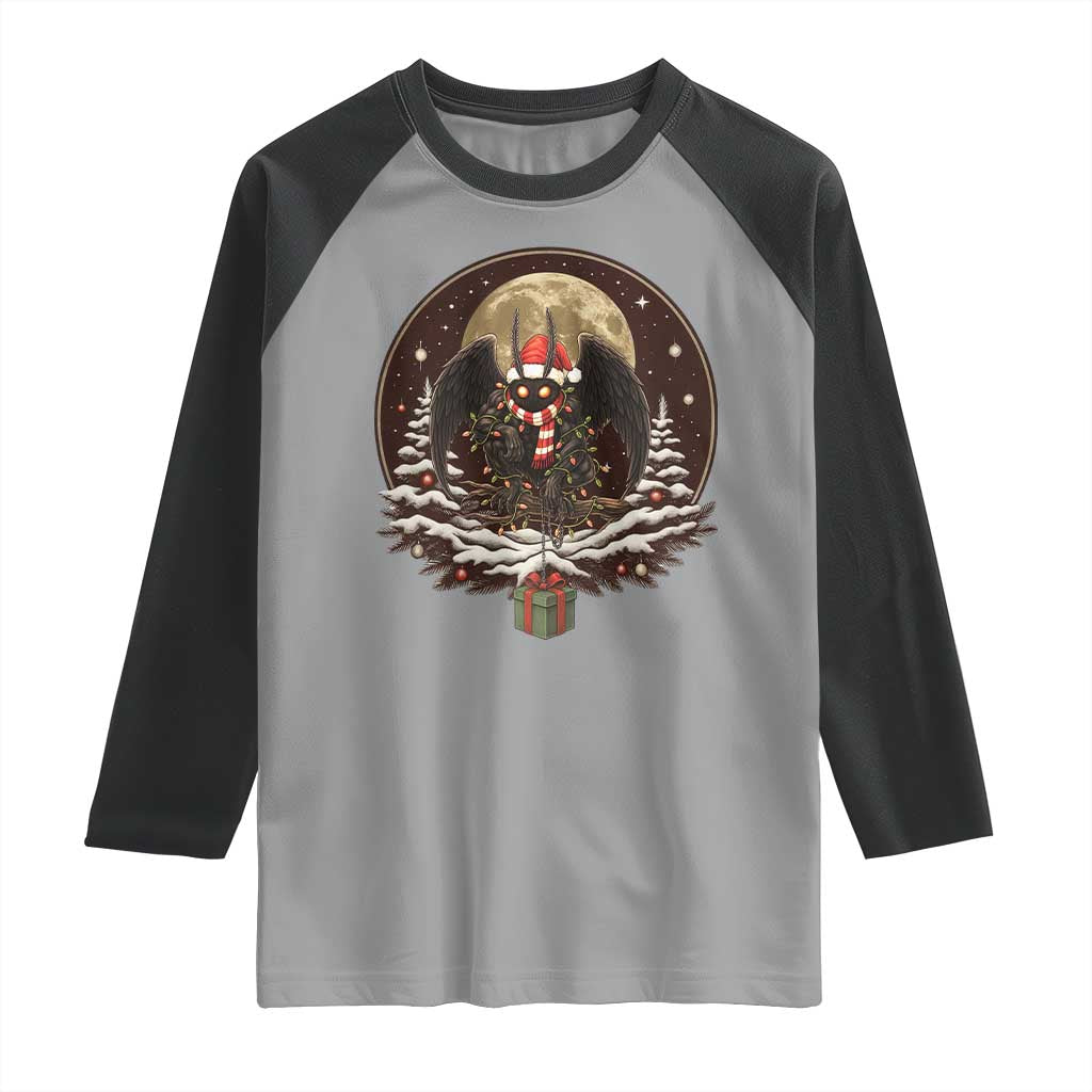 Mothman In Christmas Night Raglan Shirt Funny Cryptid Gift - Wonder Print Shop