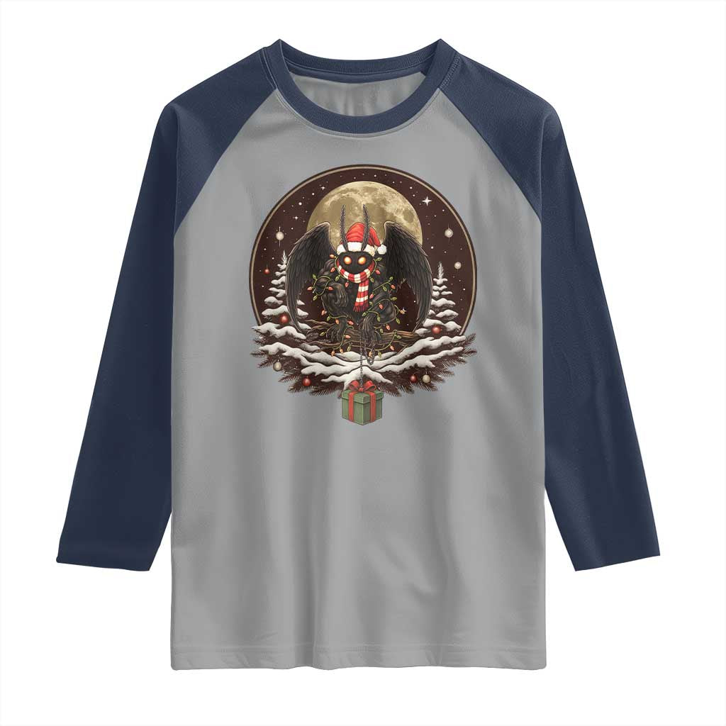 Mothman In Christmas Night Raglan Shirt Funny Cryptid Gift - Wonder Print Shop