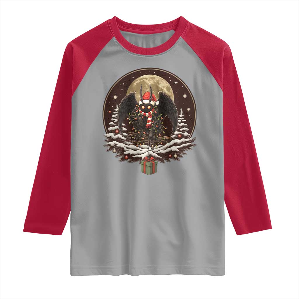 Mothman In Christmas Night Raglan Shirt Funny Cryptid Gift - Wonder Print Shop