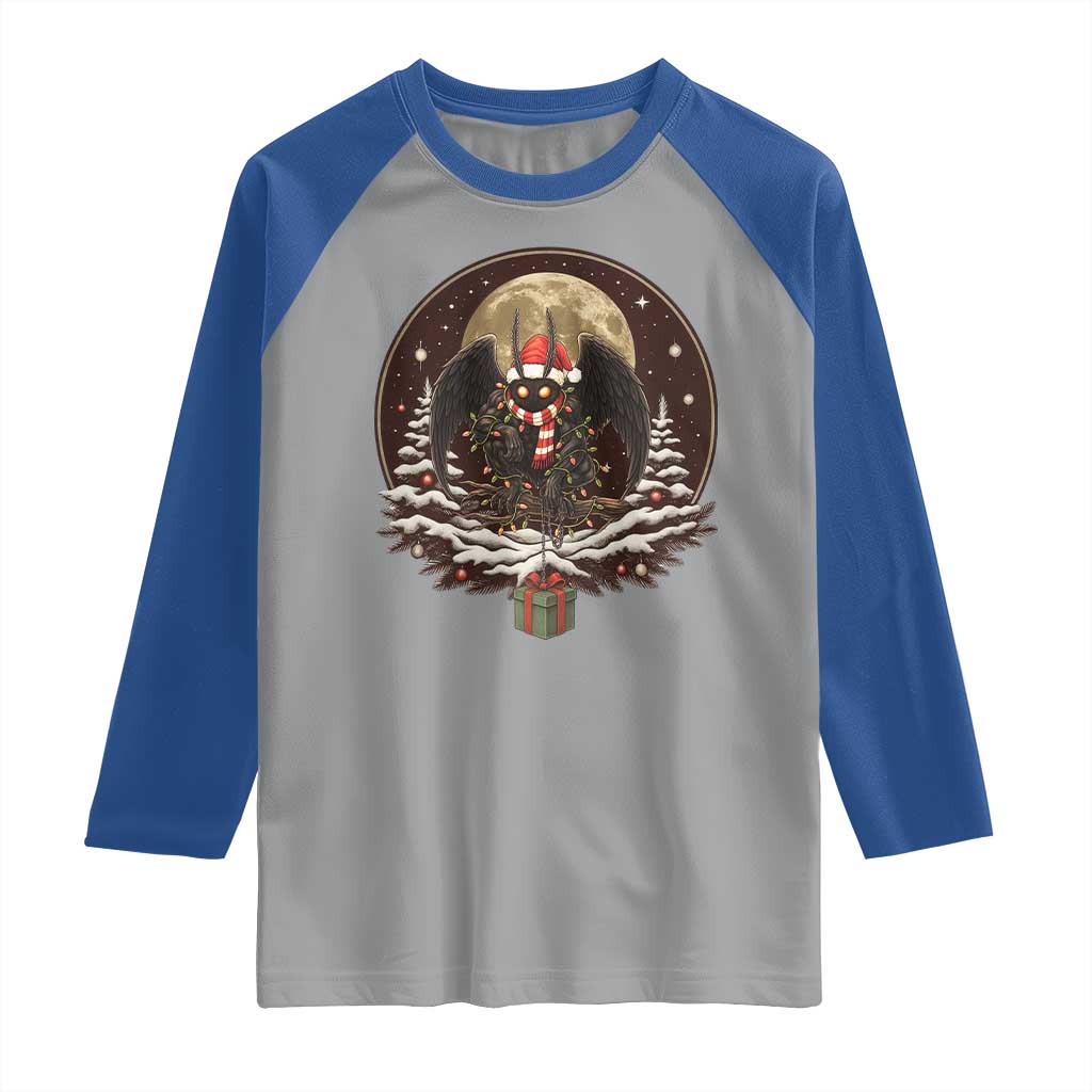 Mothman In Christmas Night Raglan Shirt Funny Cryptid Gift - Wonder Print Shop