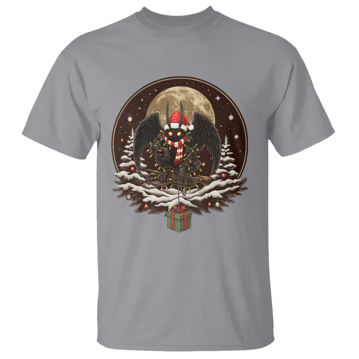 Mothman In Christmas Night T Shirt Funny Cryptid Gift - Wonder Print Shop