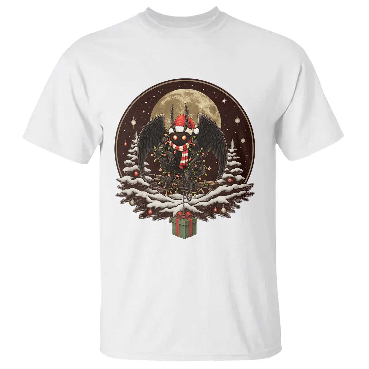 Mothman In Christmas Night T Shirt Funny Cryptid Gift - Wonder Print Shop