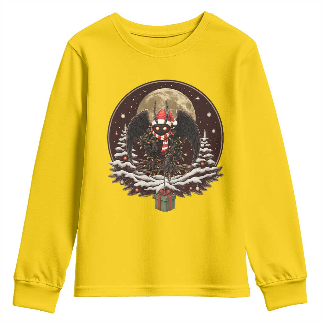 Mothman In Christmas Night Youth Sweatshirt Funny Cryptid Gift - Wonder Print Shop