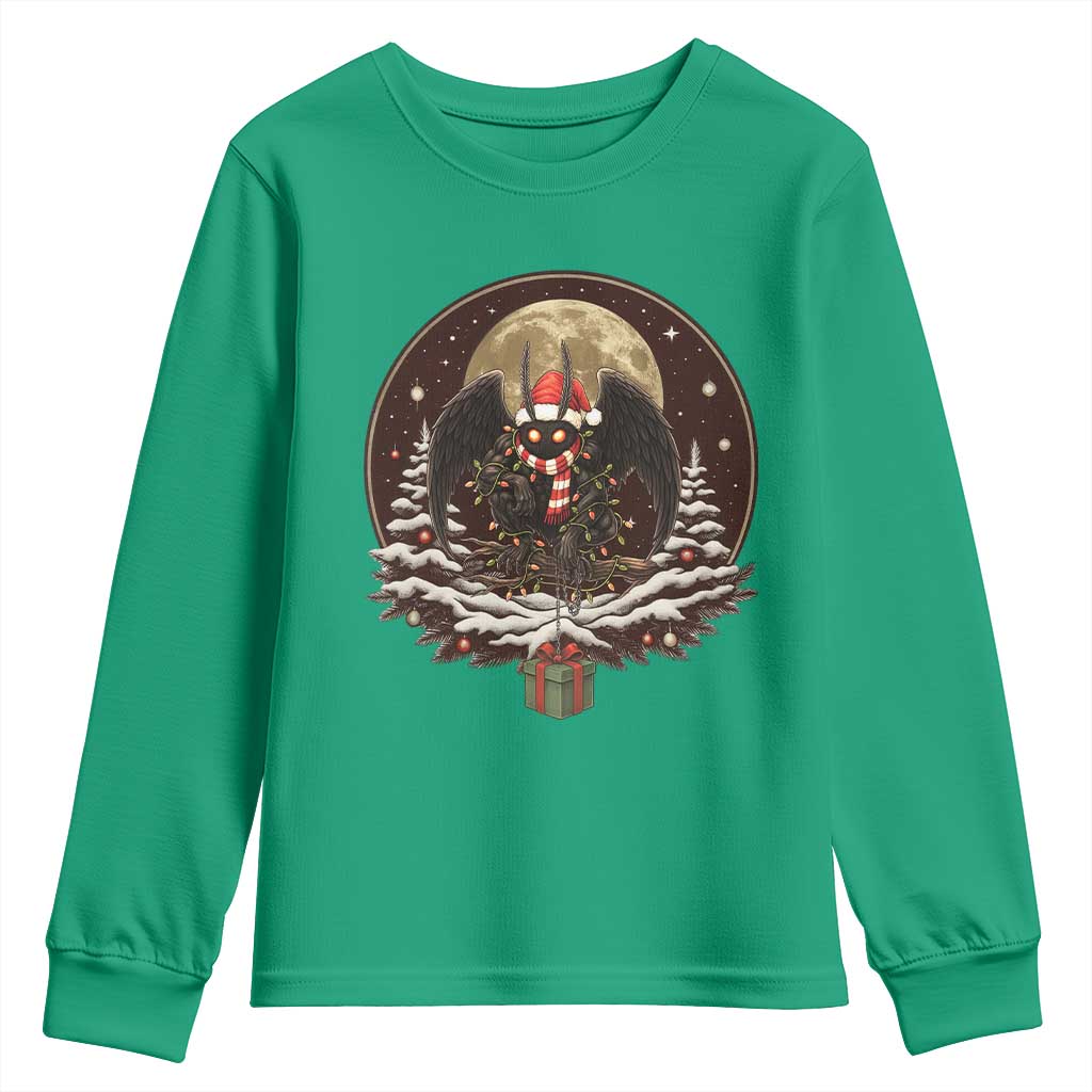 Mothman In Christmas Night Youth Sweatshirt Funny Cryptid Gift - Wonder Print Shop