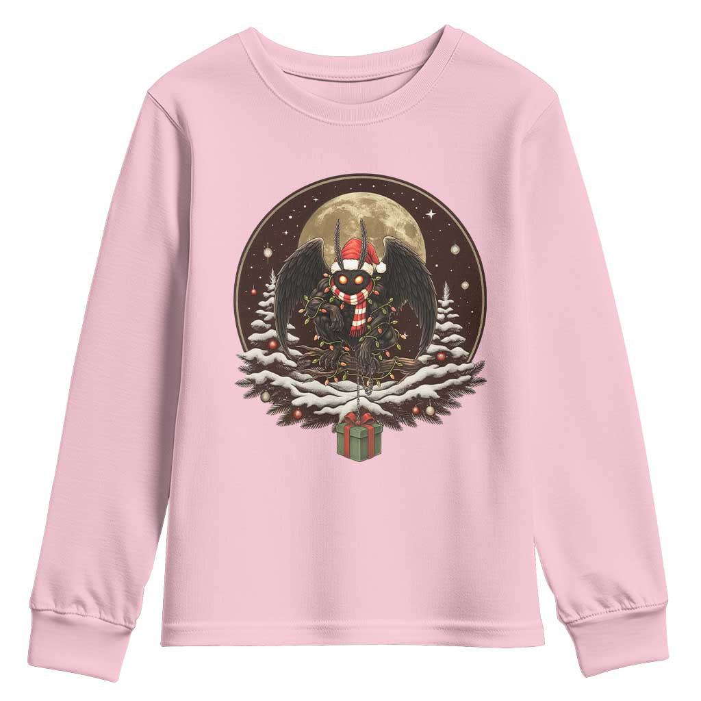 Mothman In Christmas Night Youth Sweatshirt Funny Cryptid Gift - Wonder Print Shop