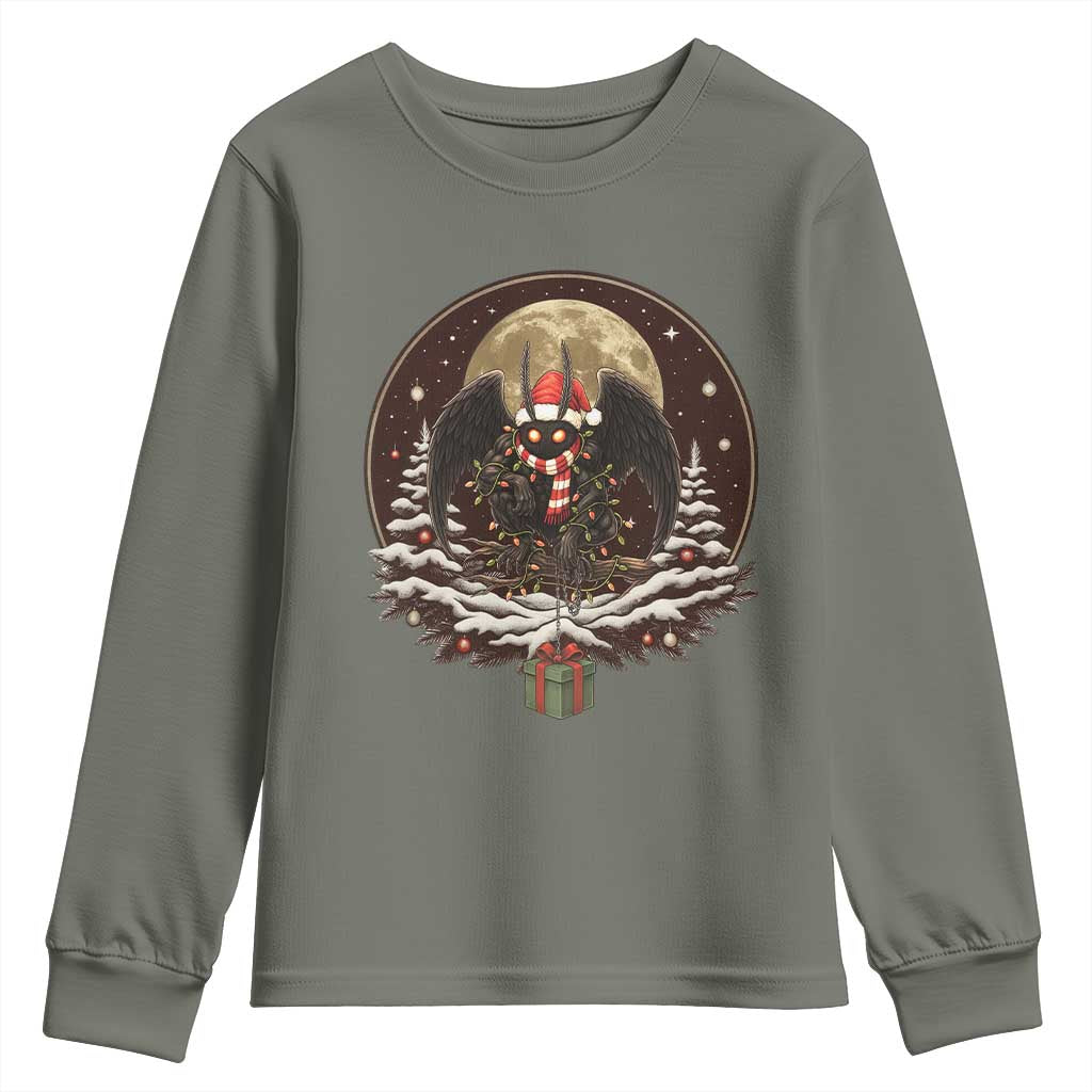 Mothman In Christmas Night Youth Sweatshirt Funny Cryptid Gift - Wonder Print Shop