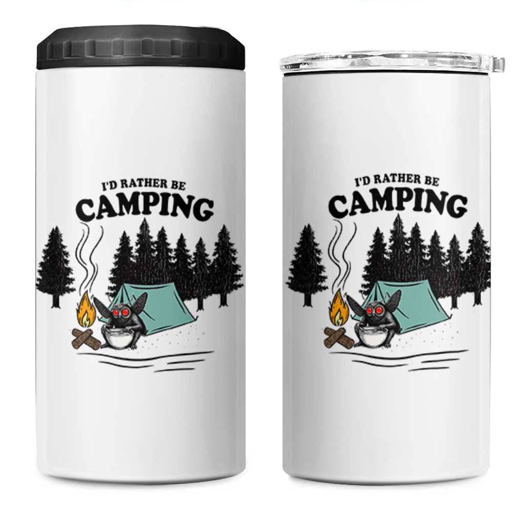 Mothman 4 in 1 Can Cooler Tumbler Id Rather Be Camping Funny Cryptid Gift