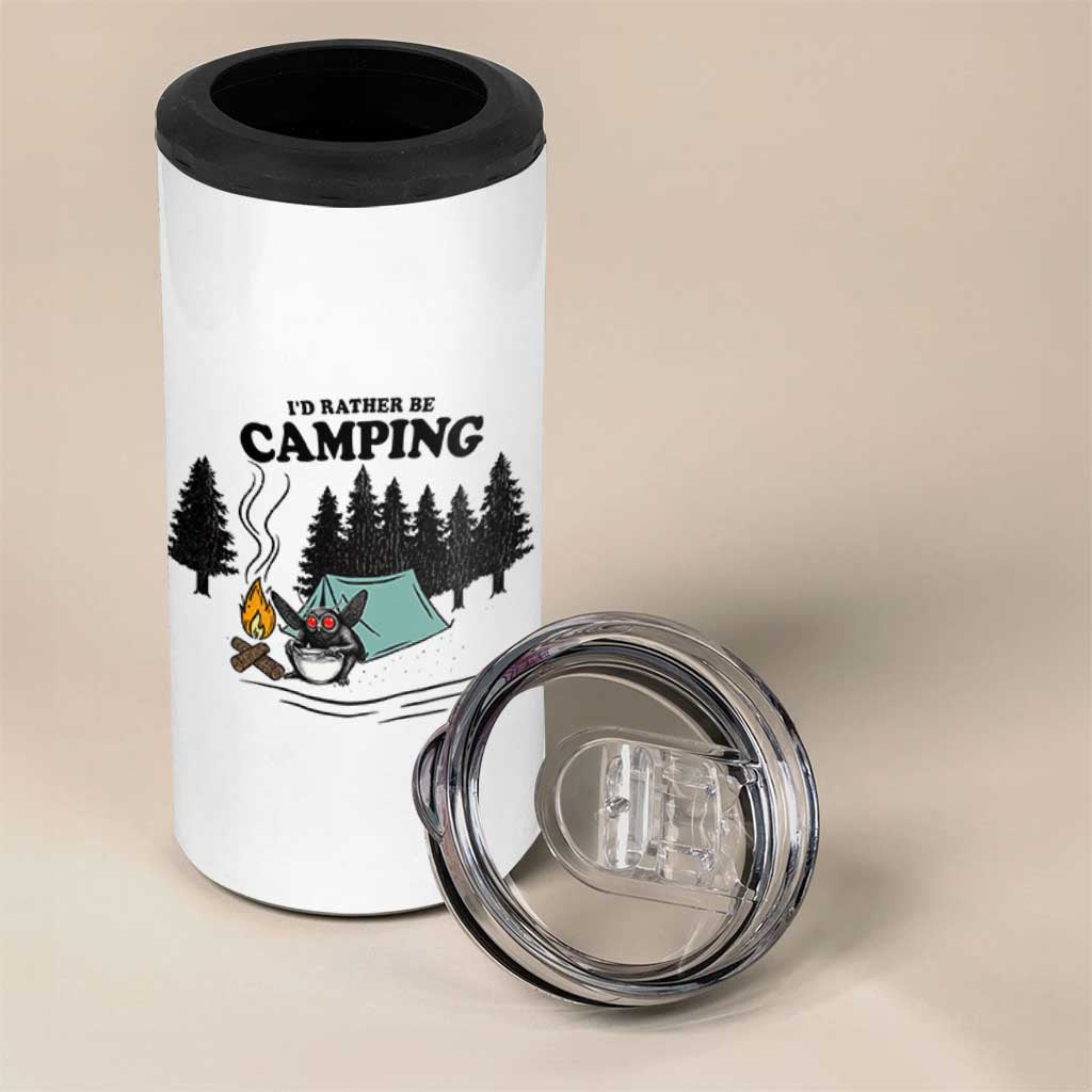 Mothman 4 in 1 Can Cooler Tumbler Id Rather Be Camping Funny Cryptid Gift