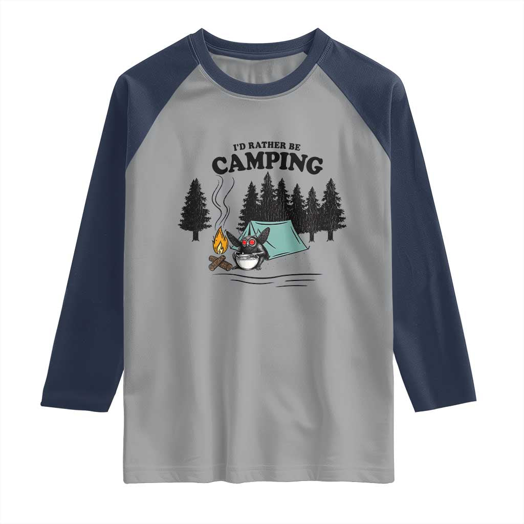 Mothman Raglan Shirt Id Rather Be Camping Funny Cryptid Gift - Wonder Print Shop