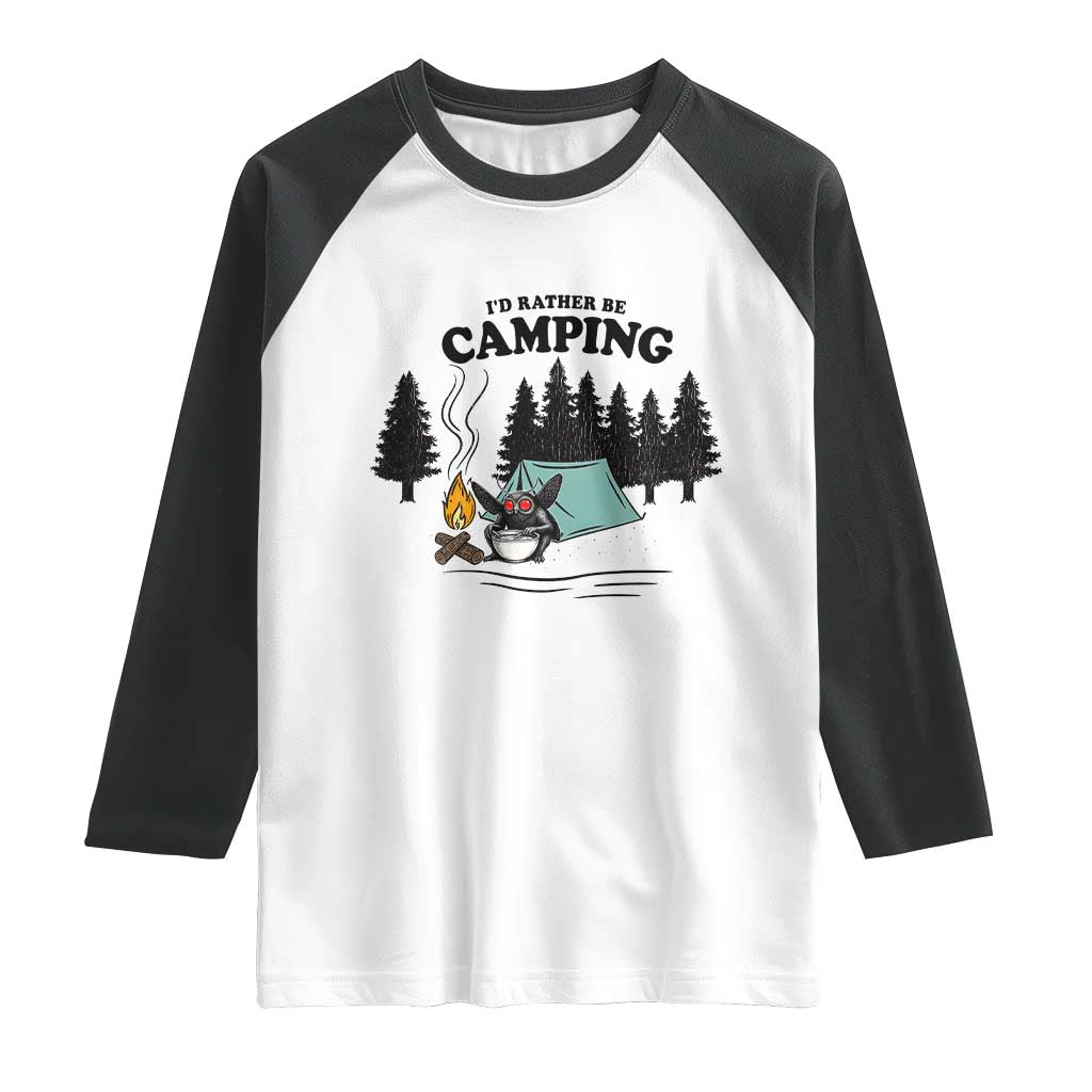 Mothman Raglan Shirt Id Rather Be Camping Funny Cryptid Gift - Wonder Print Shop