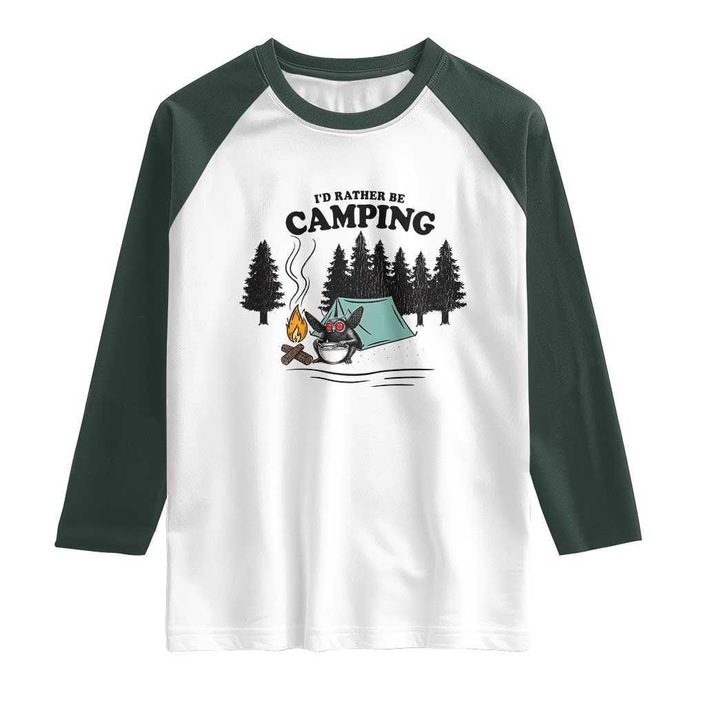 Mothman Raglan Shirt Id Rather Be Camping Funny Cryptid Gift - Wonder Print Shop