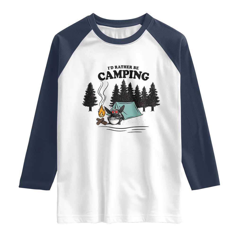 Mothman Raglan Shirt Id Rather Be Camping Funny Cryptid Gift - Wonder Print Shop