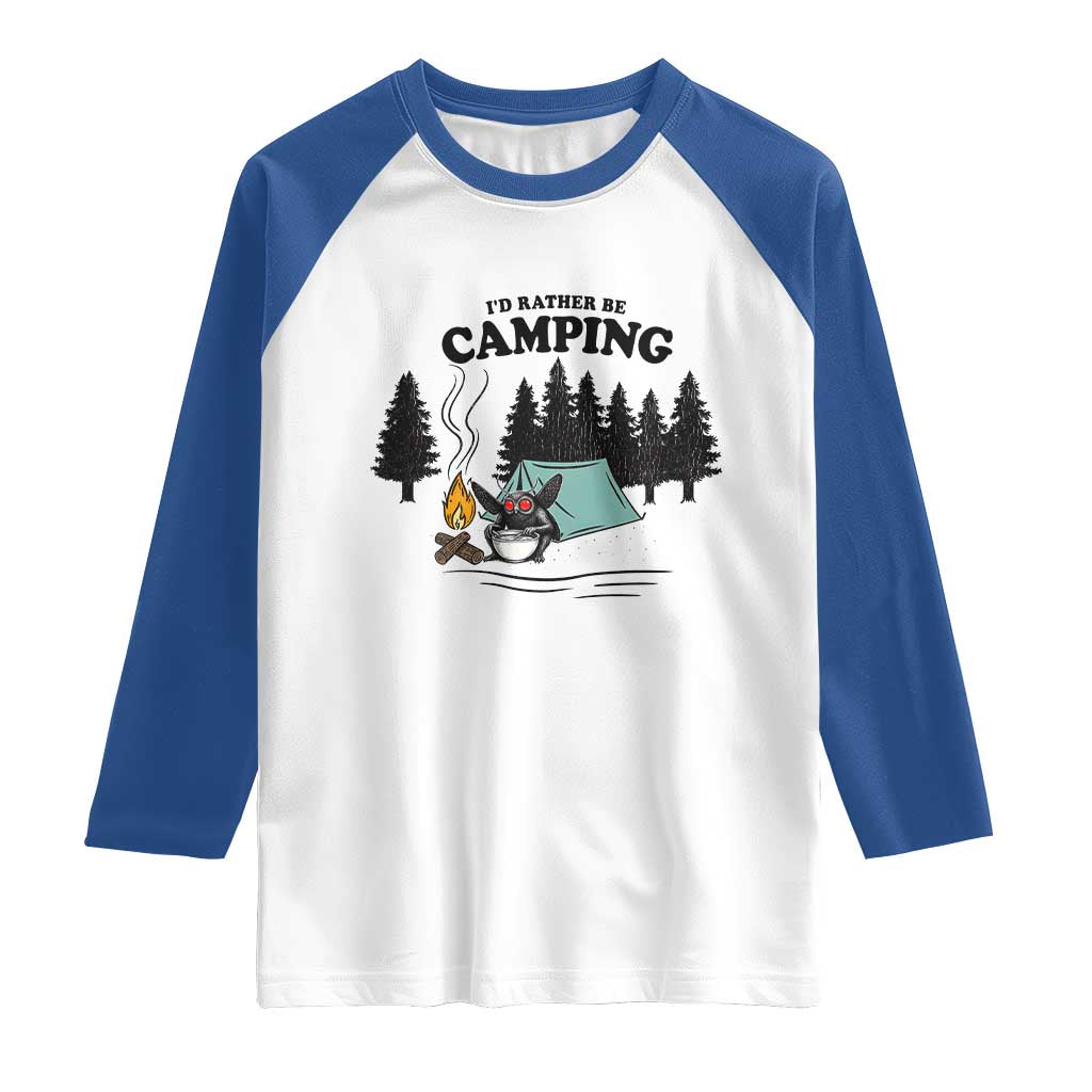 Mothman Raglan Shirt Id Rather Be Camping Funny Cryptid Gift - Wonder Print Shop