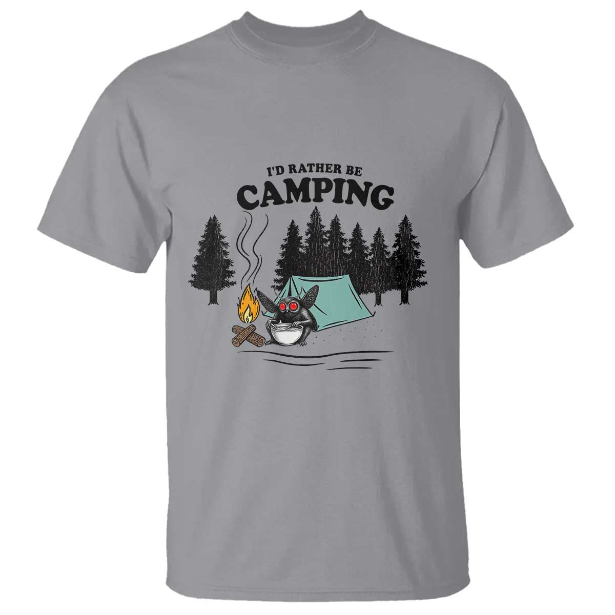 Mothman T Shirt Id Rather Be Camping Funny Cryptid Gift - Wonder Print Shop