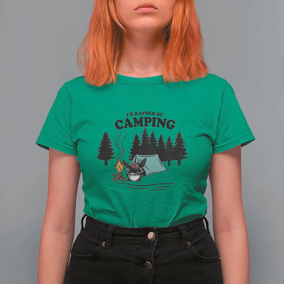 Mothman T Shirt For Women Id Rather Be Camping Funny Cryptid Gift - Wonder Print Shop