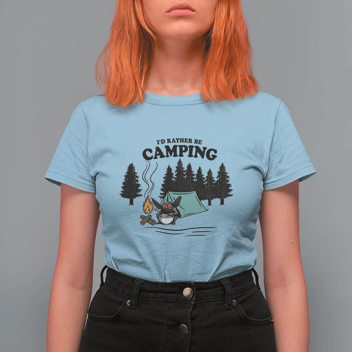 Mothman T Shirt For Women Id Rather Be Camping Funny Cryptid Gift - Wonder Print Shop