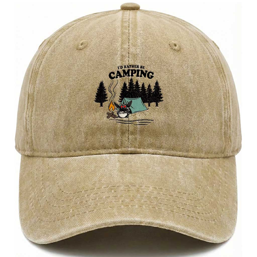 Mothman Washed Cotton Baseball Cap Id Rather Be Camping Funny Cryptid Gift