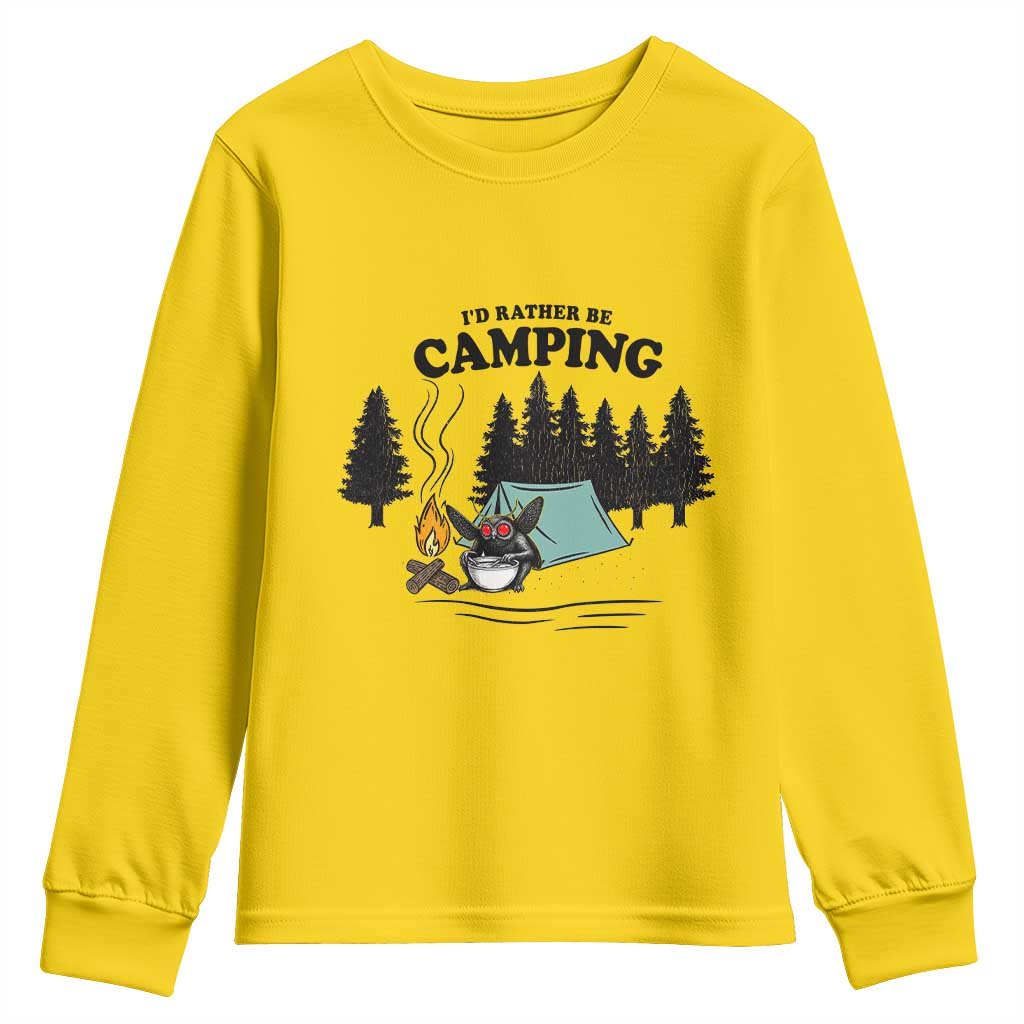Mothman Youth Sweatshirt Id Rather Be Camping Funny Cryptid Gift - Wonder Print Shop