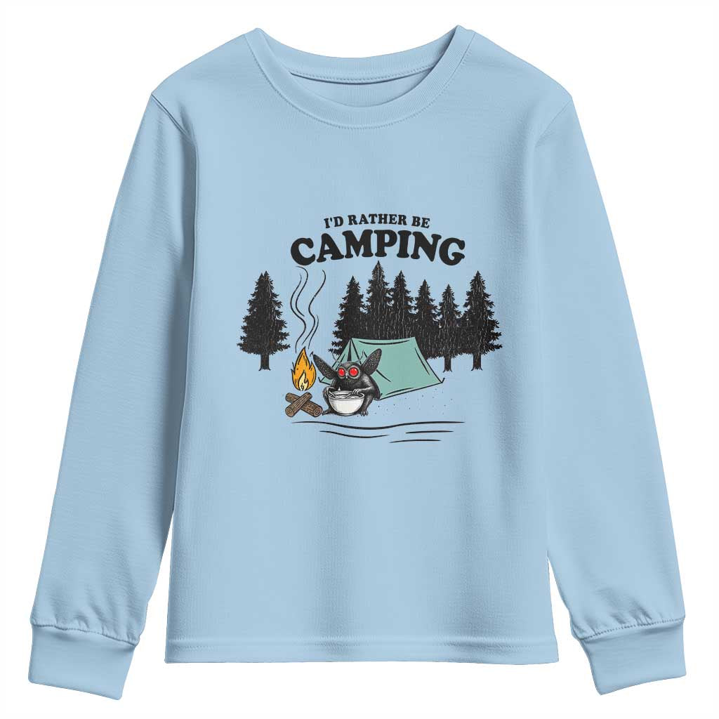 Mothman Youth Sweatshirt Id Rather Be Camping Funny Cryptid Gift - Wonder Print Shop