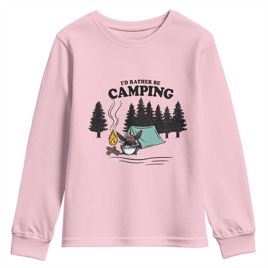 Mothman Youth Sweatshirt Id Rather Be Camping Funny Cryptid Gift - Wonder Print Shop
