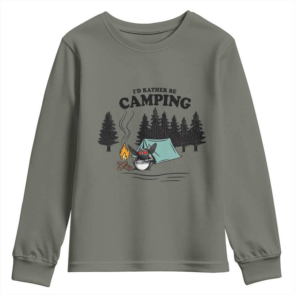 Mothman Youth Sweatshirt Id Rather Be Camping Funny Cryptid Gift - Wonder Print Shop