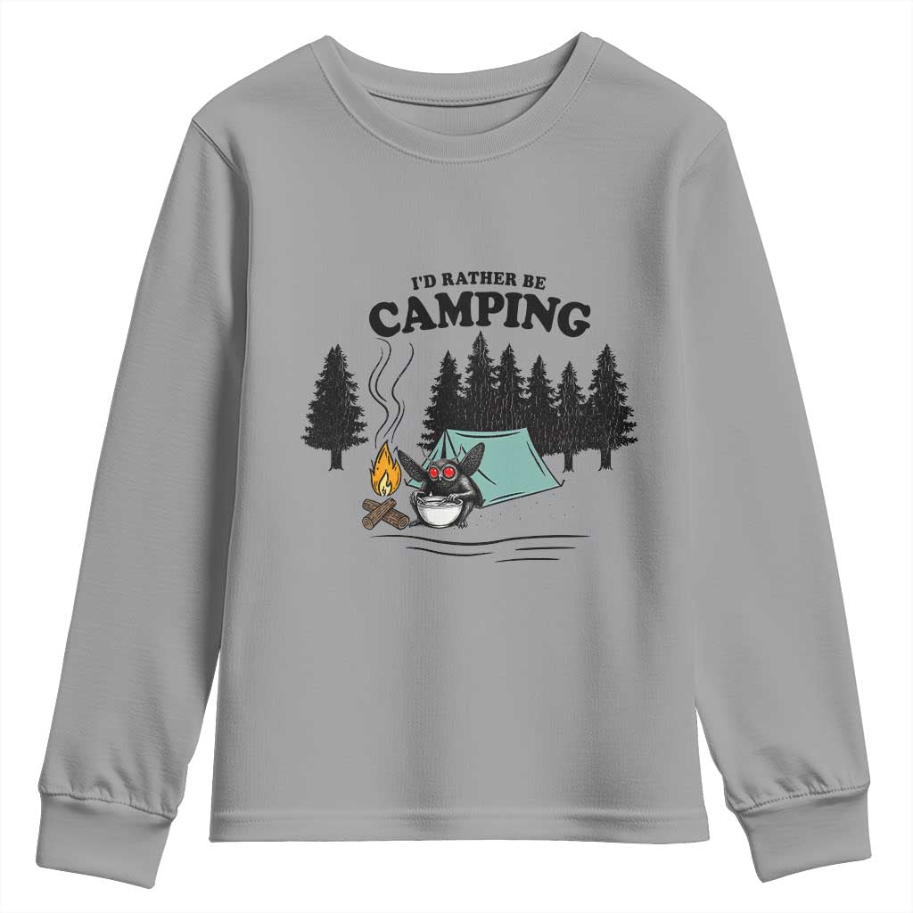 Mothman Youth Sweatshirt Id Rather Be Camping Funny Cryptid Gift - Wonder Print Shop
