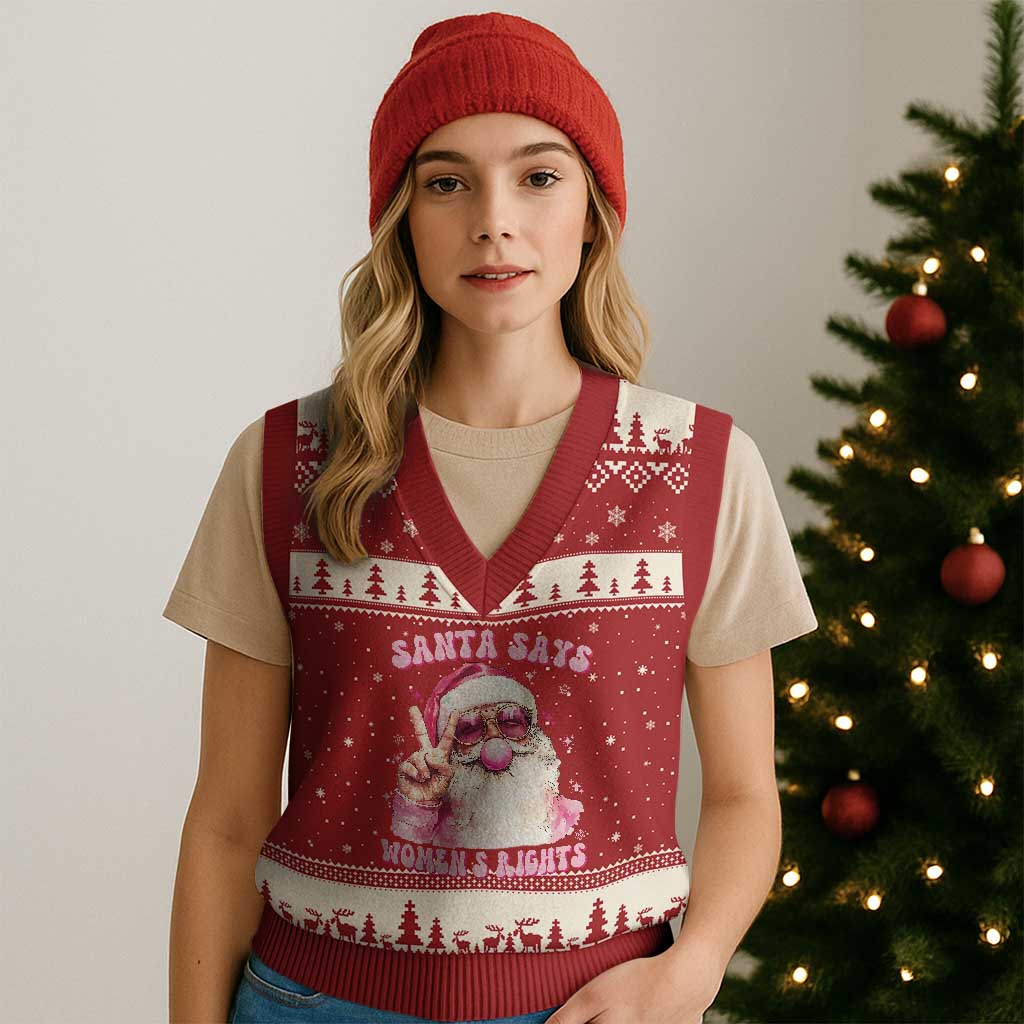 Funny Santa Says Womens Rights V-Neck Knit Sweater Vest Feminist Activist Xmas Gift - Wonder Print Shop