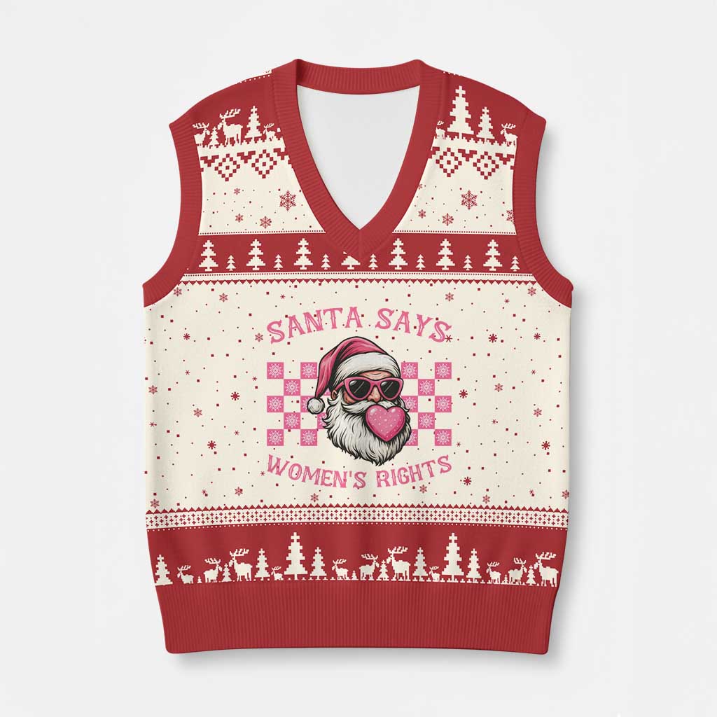 Funny Feminist Activist Xmas V-Neck Knit Sweater Vest Santa Says Womens Rights - Wonder Print Shop