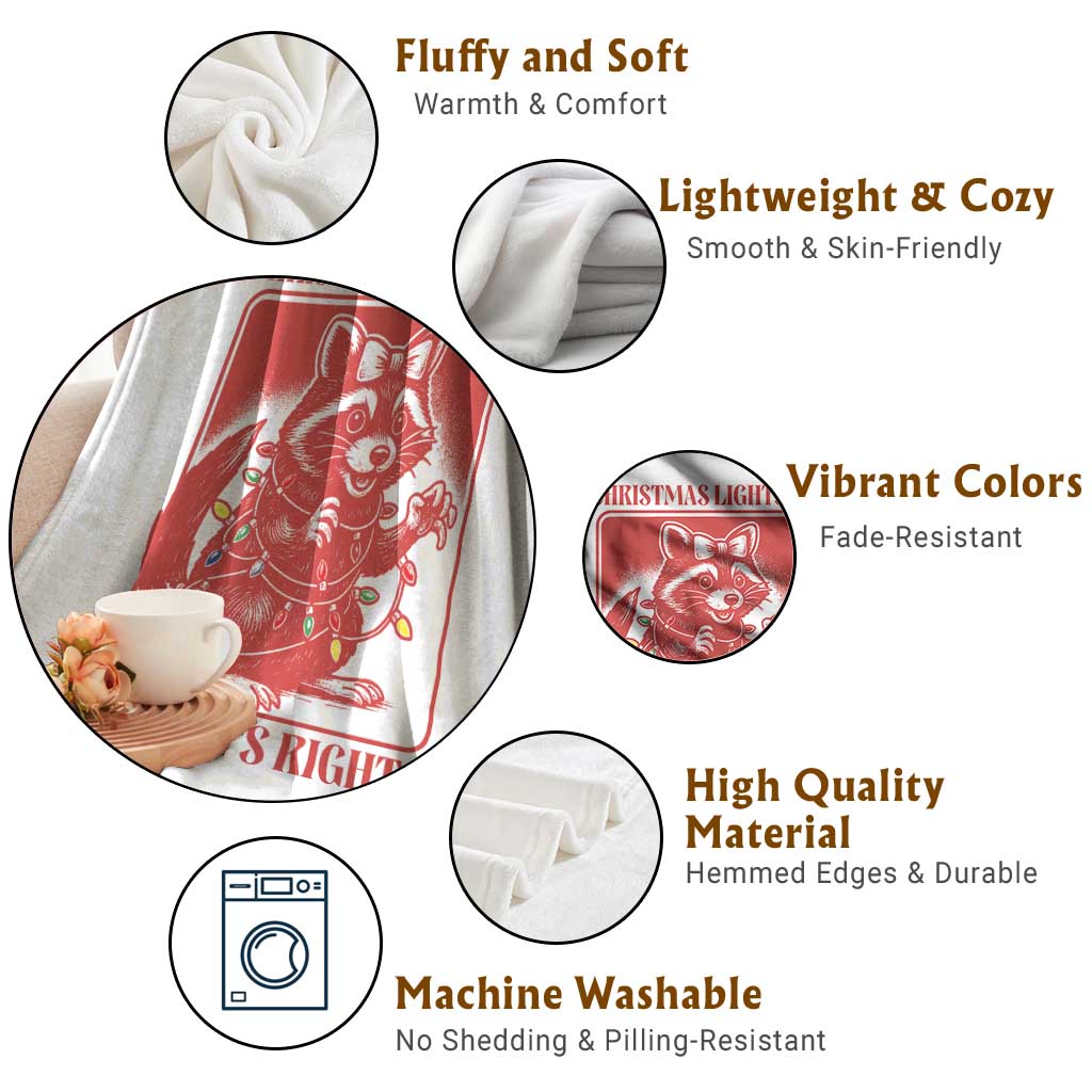 Christmas Lights And Womens Rights Throw Blanket Raccoon Female Rage Holiday Gift - Wonder Print Shop