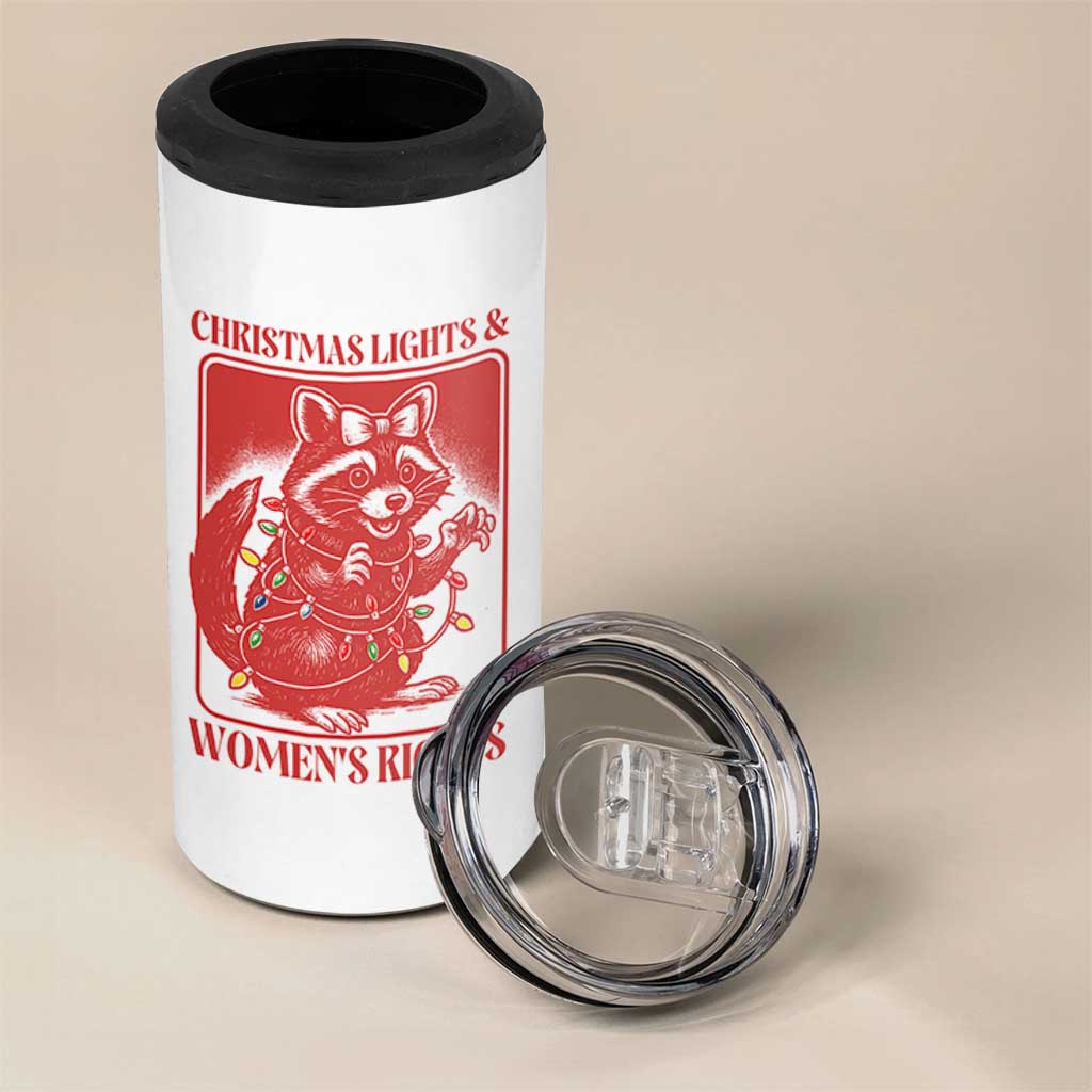 Christmas Lights And Womens Rights 4 in 1 Can Cooler Tumbler Raccoon Female Rage Holiday Gift - Wonder Print Shop
