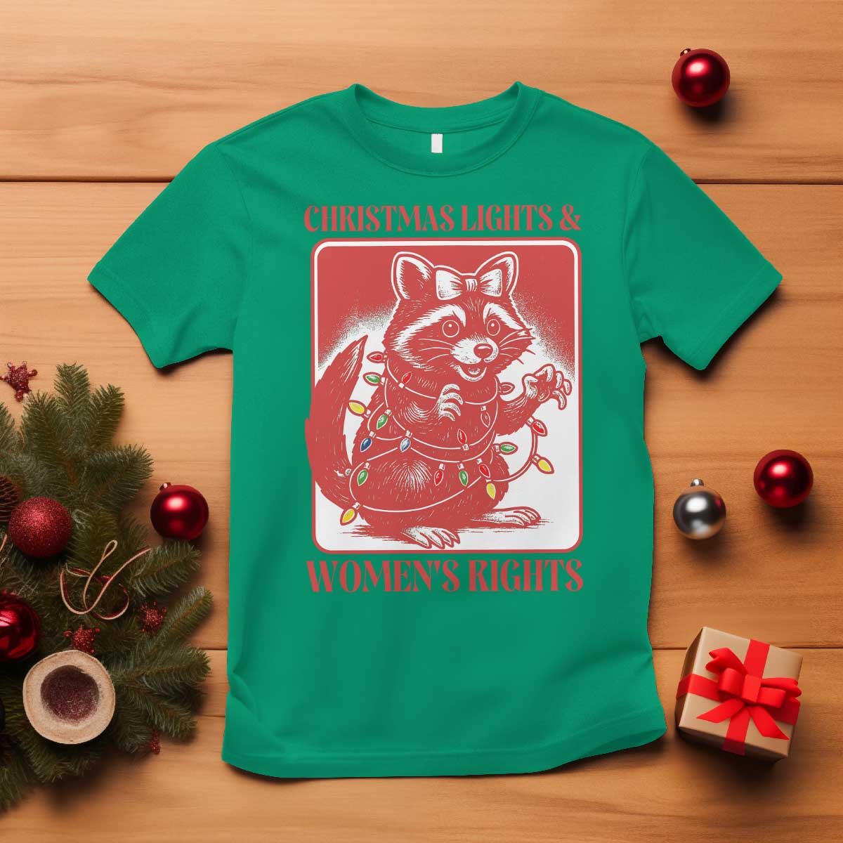Christmas Lights And Womens Rights T Shirt Raccoon Female Rage Holiday Gift - Wonder Print Shop