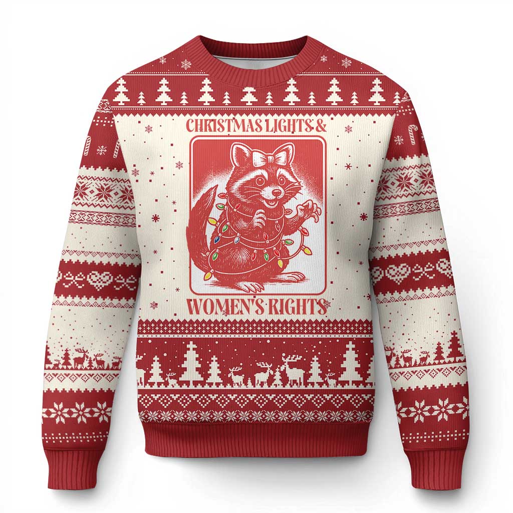 Xmas Lights And Womens Rights Ugly Christmas Sweater Raccoon Female Rage Holiday Gift - Wonder Print Shop