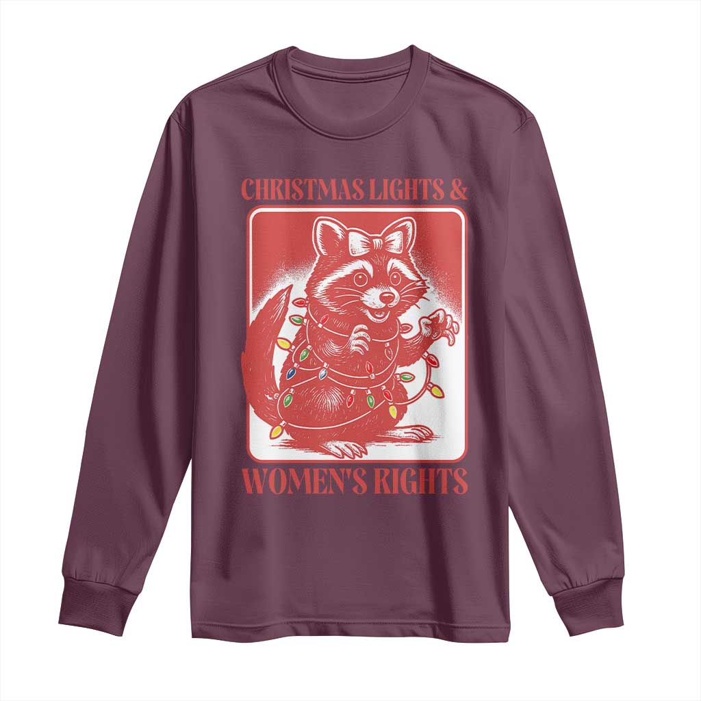 Christmas Lights And Womens Rights Long Sleeve Shirt Raccoon Female Rage Holiday Gift - Wonder Print Shop