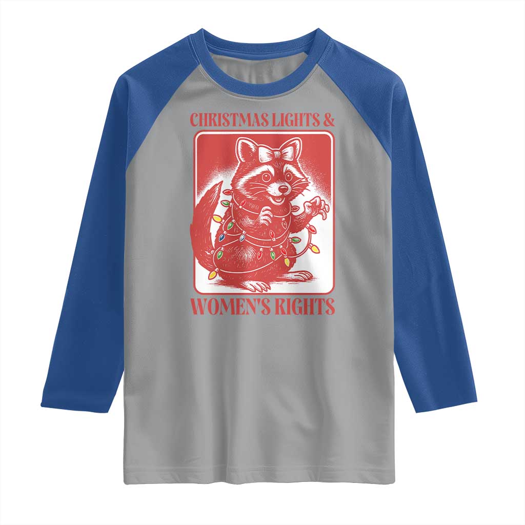 Christmas Lights And Womens Rights Raglan Shirt Raccoon Female Rage Holiday Gift - Wonder Print Shop