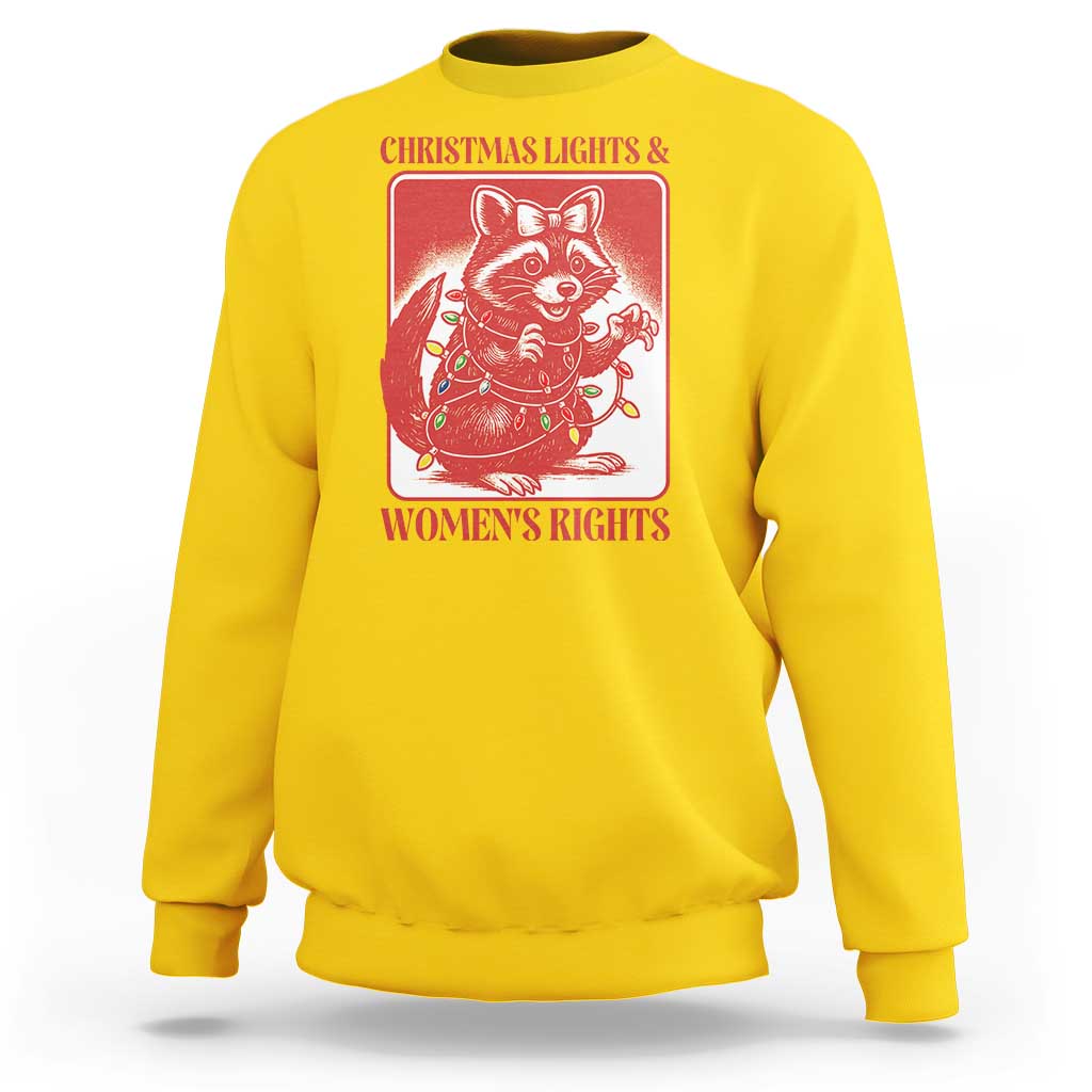 Christmas Lights And Womens Rights Sweatshirt Raccoon Female Rage Holiday Gift - Wonder Print Shop