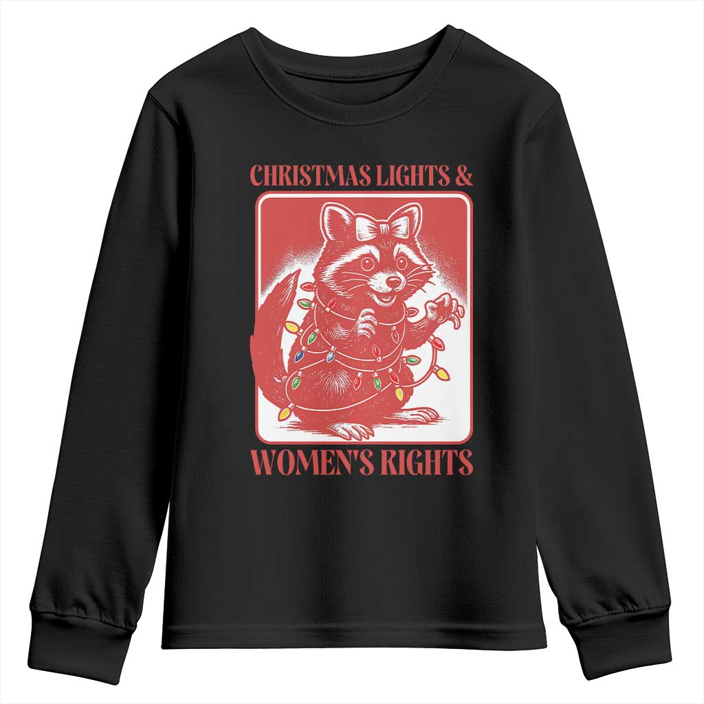 Christmas Lights And Womens Rights Youth Sweatshirt Raccoon Female Rage Holiday Gift - Wonder Print Shop