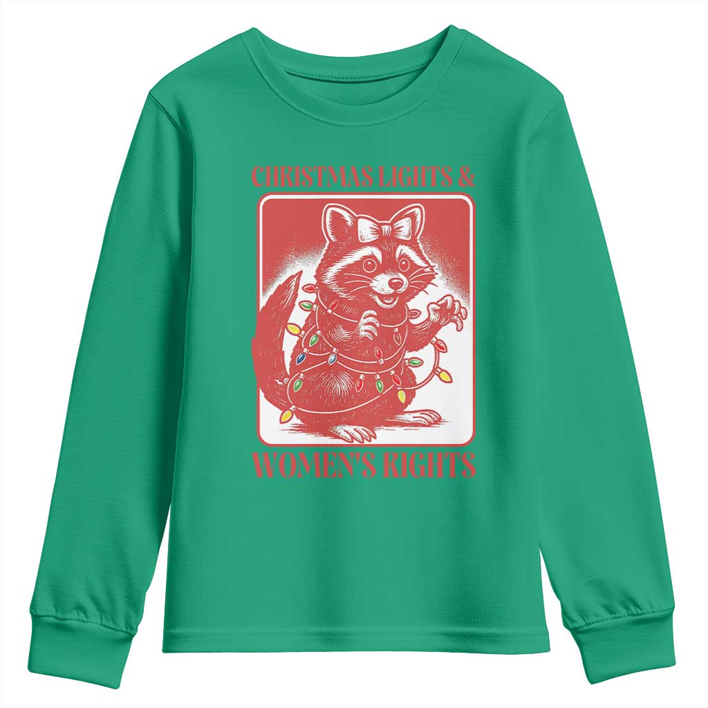 Christmas Lights And Womens Rights Youth Sweatshirt Raccoon Female Rage Holiday Gift - Wonder Print Shop