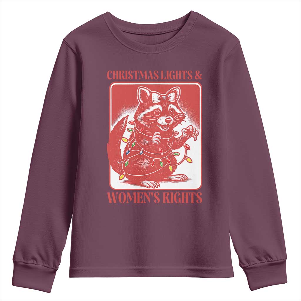 Christmas Lights And Womens Rights Youth Sweatshirt Raccoon Female Rage Holiday Gift - Wonder Print Shop