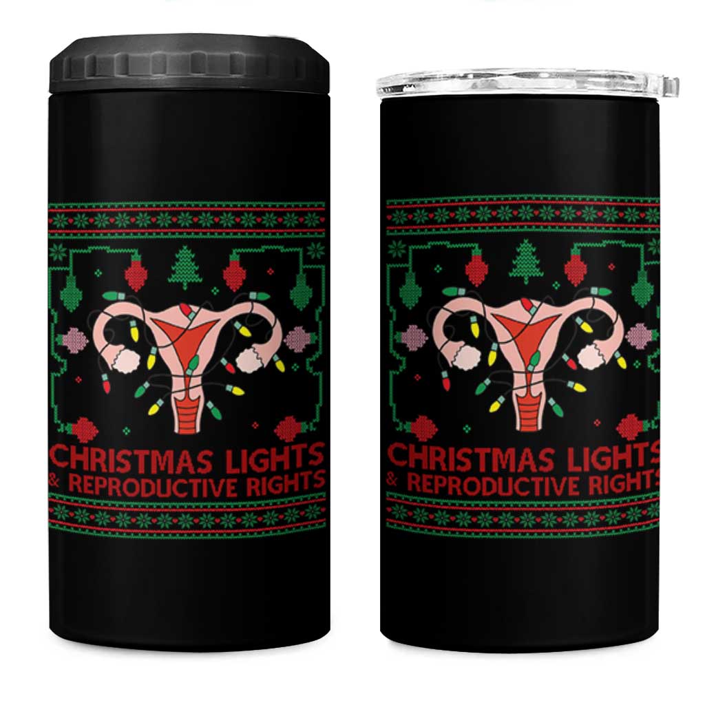 Christmas Lights And Reproductive Rights 4 in 1 Can Cooler Tumbler Xmas Feminist Supporter Gift - Wonder Print Shop